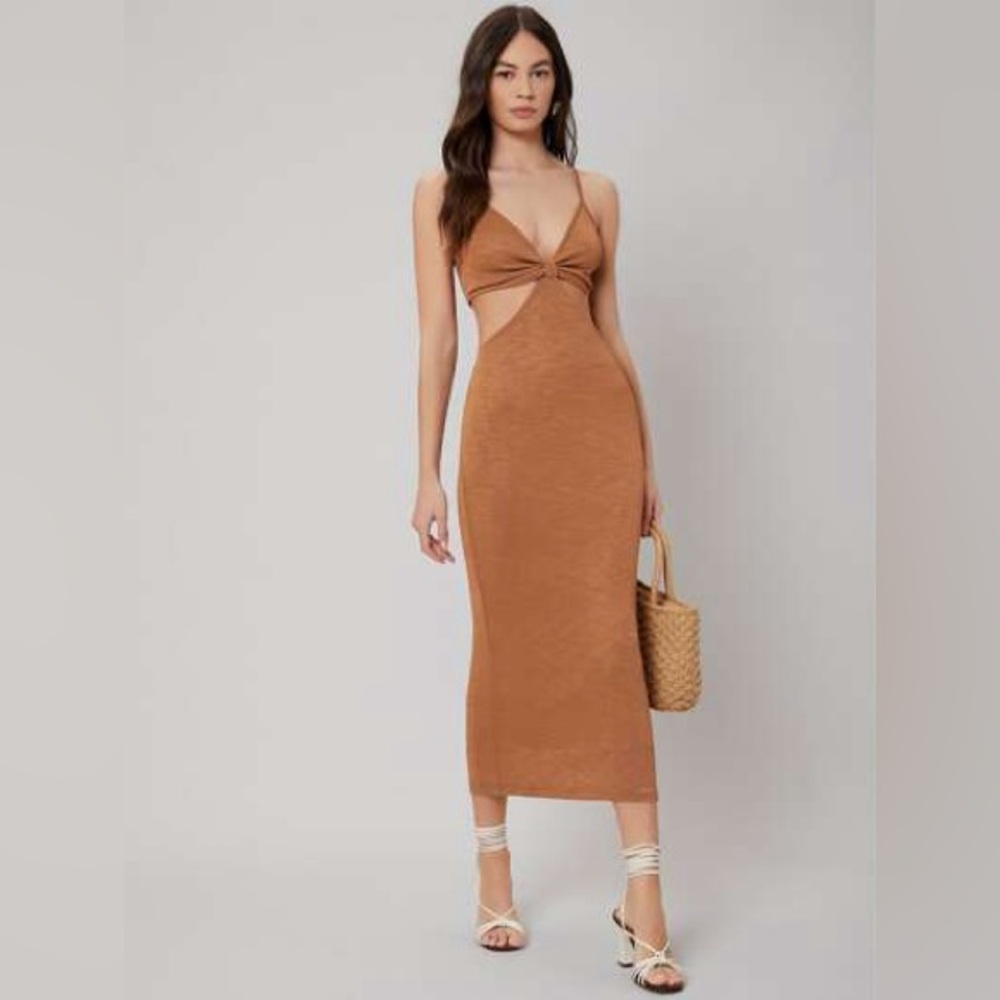 Fashion Nova Women’s Knit Cut Out Maxi Dress Brown Khaki L